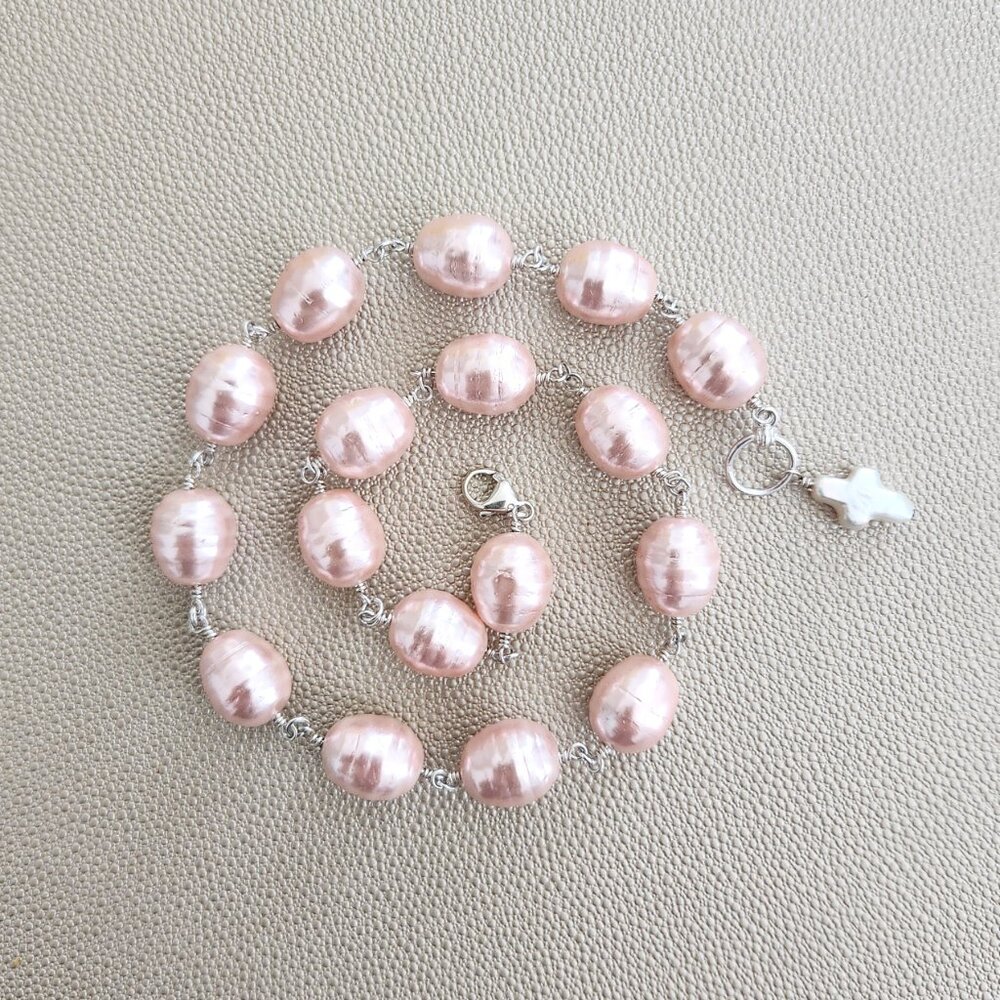 BAROQUE ROSE PEARL NECKLACE - Picture 2 of 4